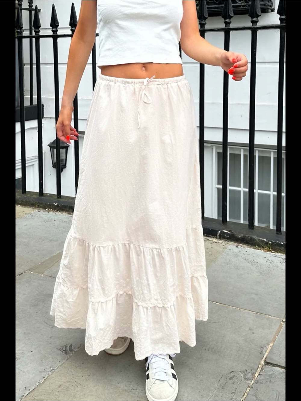 BRANDY MELVILLE OLIVE SKIRT Women's OFF WHITE Tiered Maxi Skirt
